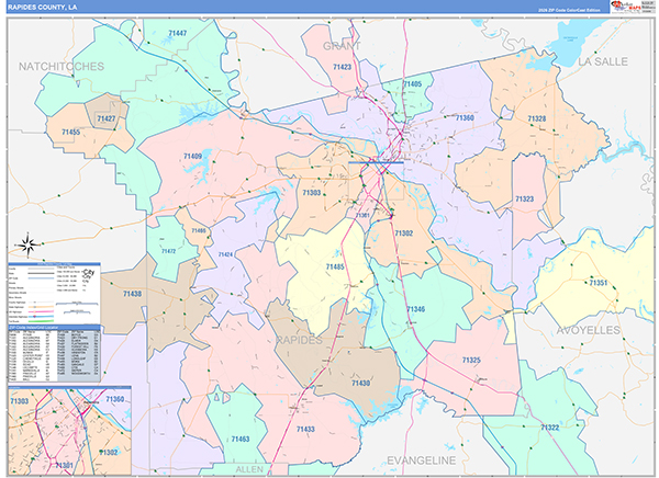 Rapides Parish (County), LA Wall Map Color Cast Style