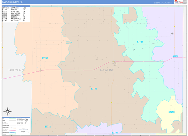 Rawlins County Digital Map Color Cast Style
