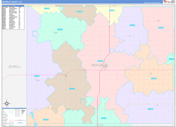 Republic County Digital Map Color Cast Style