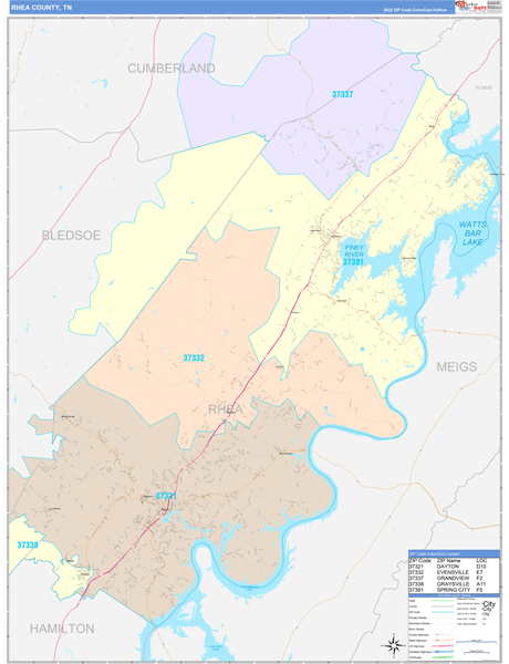 Rhea County Digital Map Color Cast Style