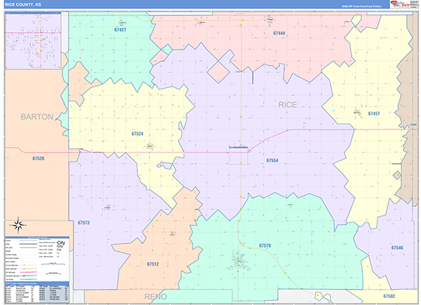 Rice County, KS Zip Code Map