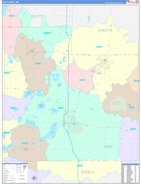 Rice County, MN Zip Code Map