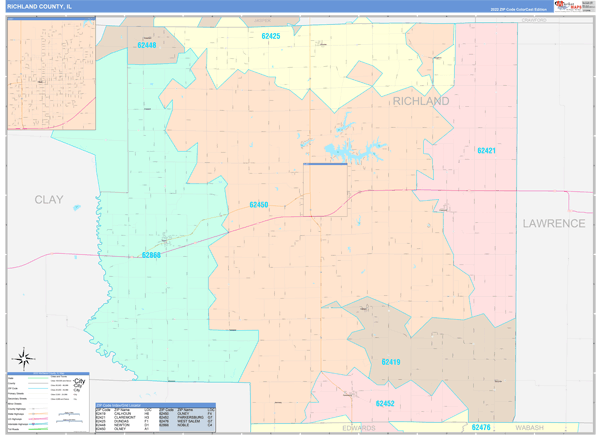 Richland County, IL Wall Map Color Cast Style