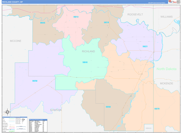 Richland County, MT Zip Code Map