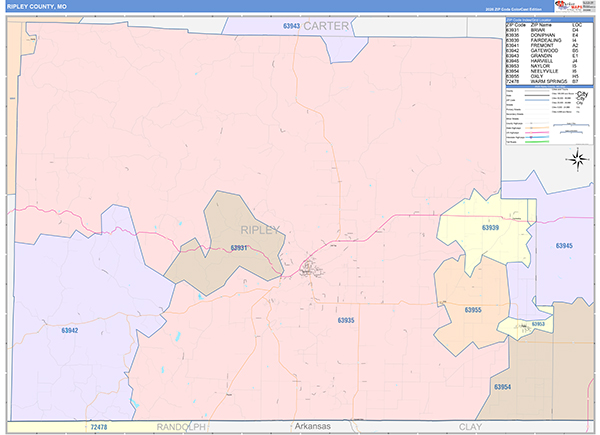 Ripley County, MO Map Color Cast Style
