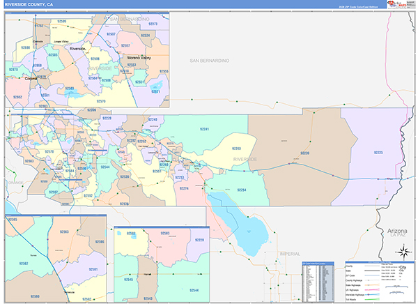 Riverside County, CA Map Color Cast Style