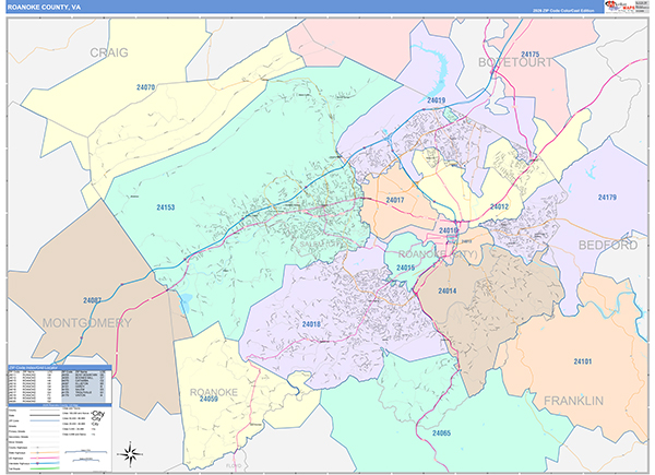 Roanoke County, VA Zip Code Map