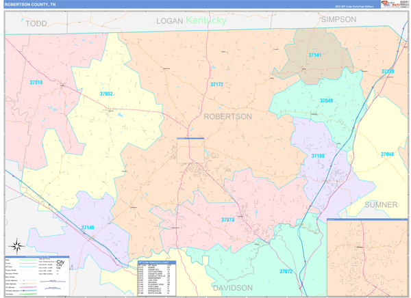 Robertson County, TN Zip Code Map