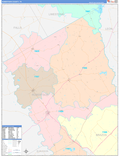 Robertson County, TX Wall Map Color Cast Style
