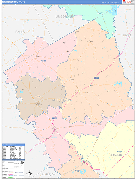 Robertson County, TX Zip Code Map
