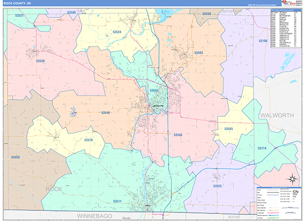 Rock County, WI Wall Map