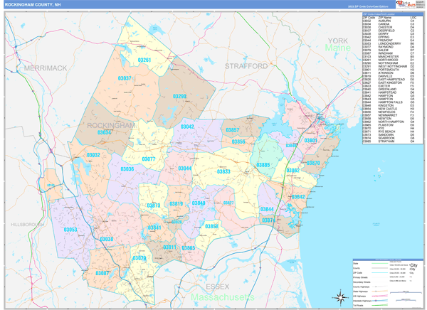 Rockingham County, NH Wall Map Color Cast Style