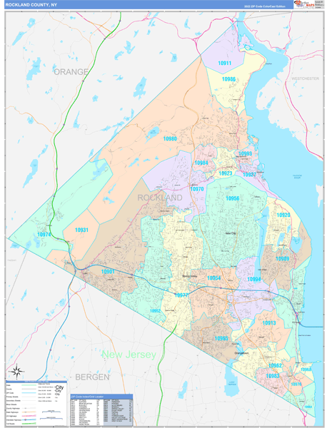 Rockland County, NY Wall Map Color Cast Style
