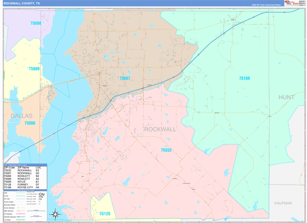 Rockwall County Digital Map Color Cast Style