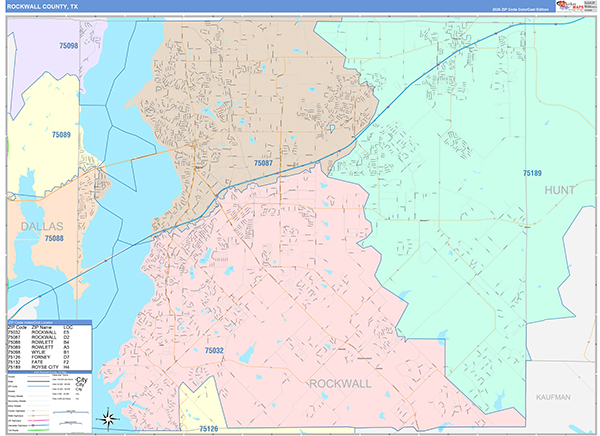 Rockwall County, TX Zip Code Map