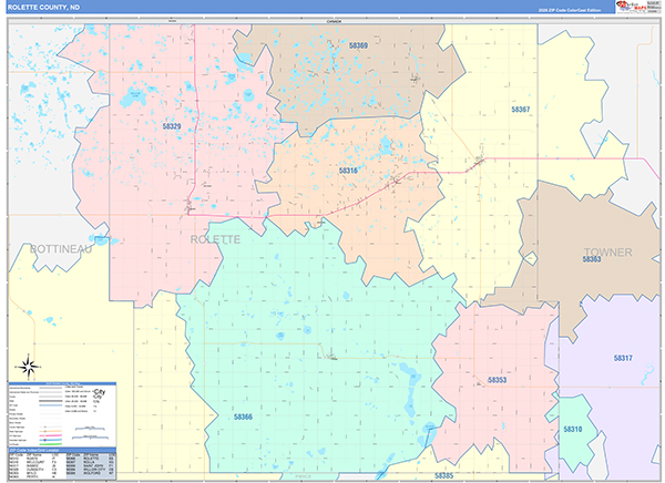 Rolette County, ND Wall Map Color Cast Style