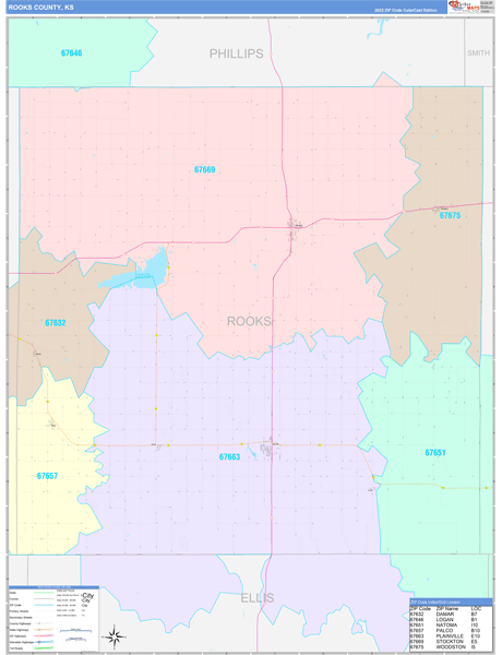 Rooks County, KS Zip Code Map