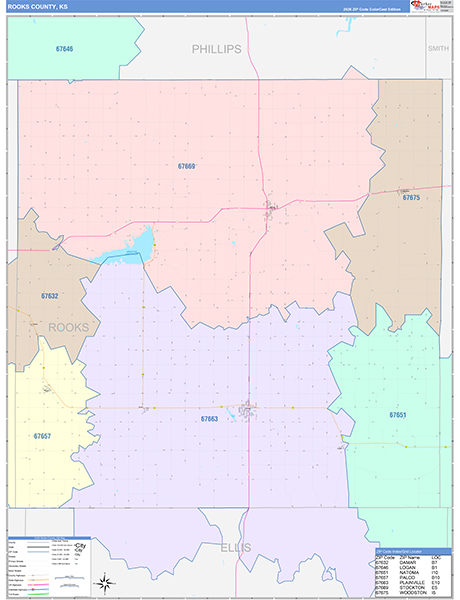 Rooks County, KS Zip Code Map