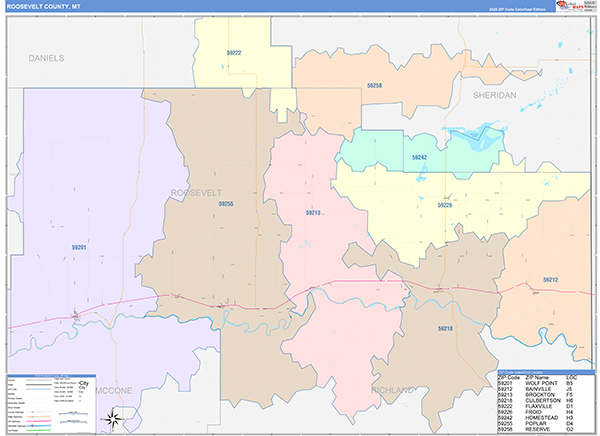 Roosevelt County, MT Wall Map