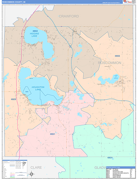 Roscommon County, MI Zip Code Map