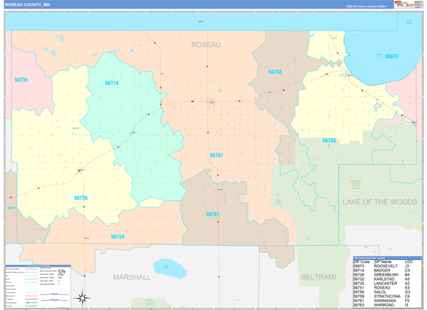 Roseau County Digital Map Color Cast Style