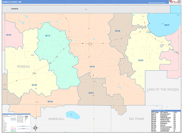 Roseau County, MN Zip Code Map