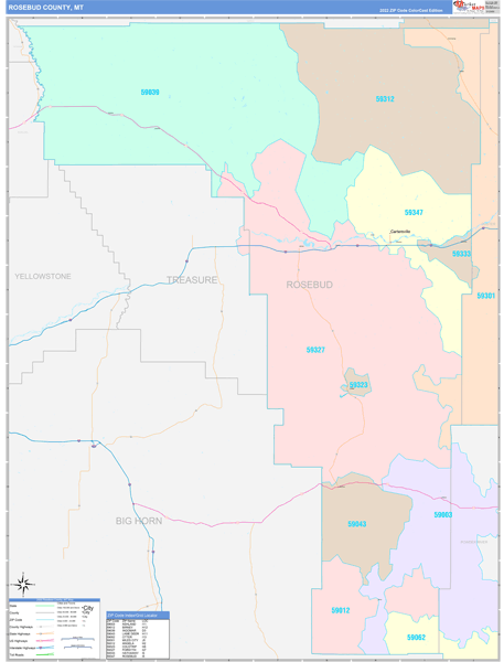 Rosebud County, MT Wall Map