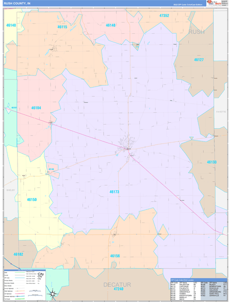Rush County, IN Map Color Cast Style