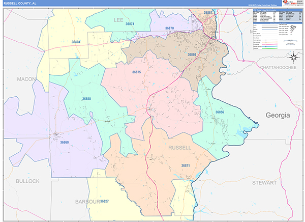 Russell County, AL Zip Code Map