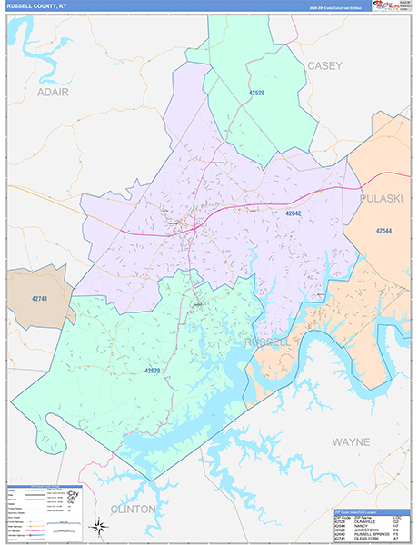 Russell County, KY Zip Code Map