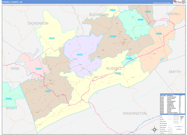 Russell County, VA Wall Map