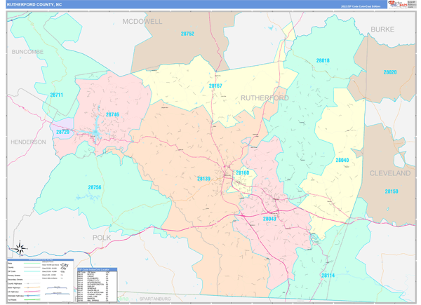 Rutherford County, NC Zip Code Map