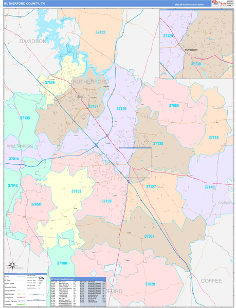 Rutherford County, TN Zip Code Map