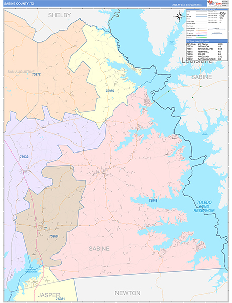 Sabine County, TX Zip Code Map