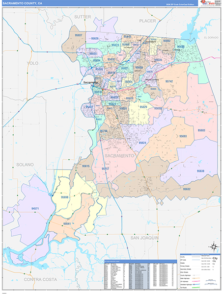 Sacramento County, CA Map Color Cast Style