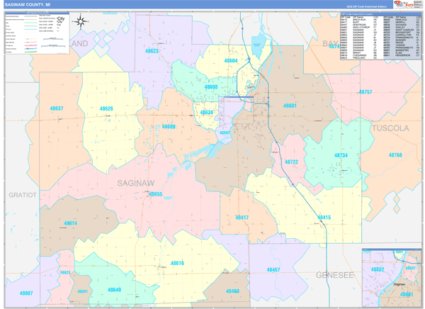 Saginaw County Digital Map Color Cast Style