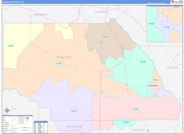 Saguache County, CO Zip Code Map