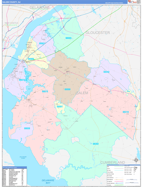 Salem County, NJ Zip Code Map