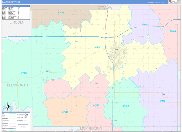 Saline County, KS Zip Code Map
