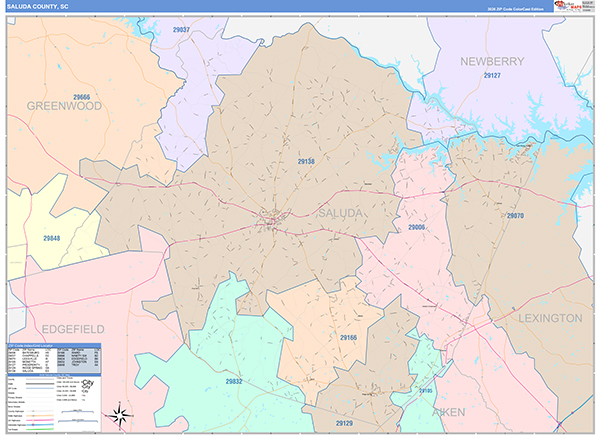 Saluda County, SC Zip Code Map