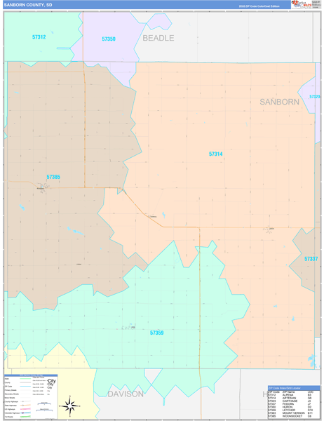 Sanborn County, SD Wall Map Color Cast Style