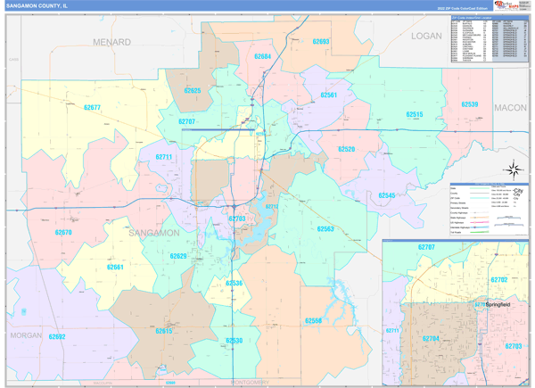 Sangamon County, IL Zip Code Map