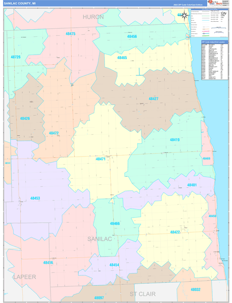 Sanilac County, MI Zip Code Map