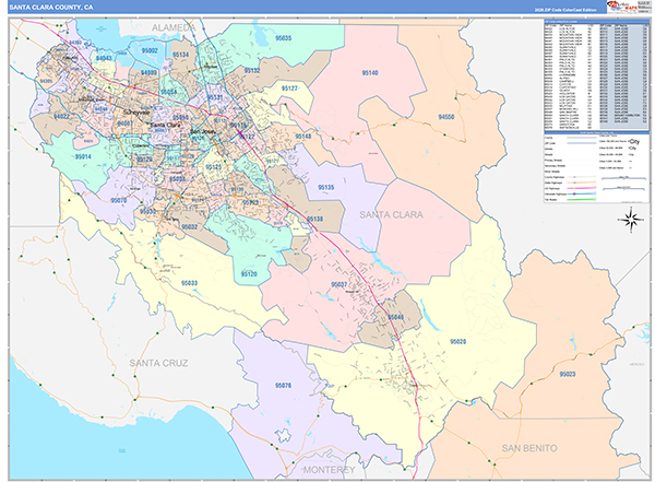 Santa Clara County, CA Wall Map Color Cast Style by MarketMAPS - MapSales