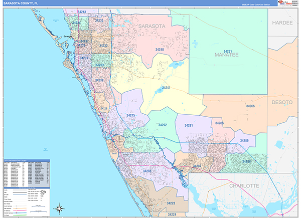 Sarasota County, FL Zip Code Map
