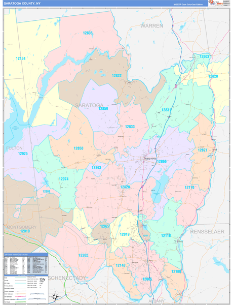 Saratoga County Wall Map Color Cast Style
