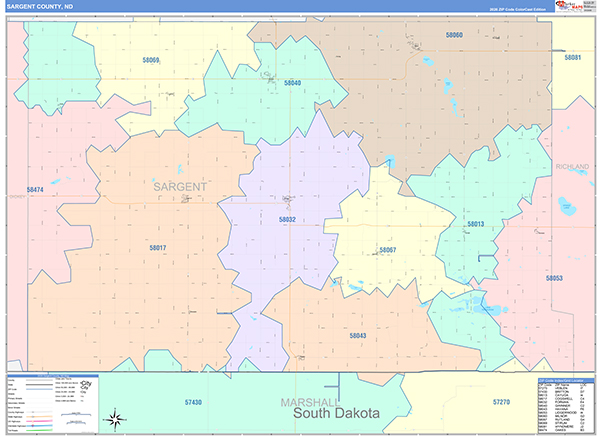 Sargent County, ND Wall Map Color Cast Style