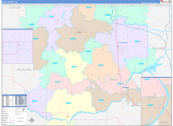Sauk County, WI Zip Code Map