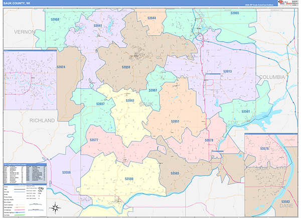 Sauk County, WI Wall Map