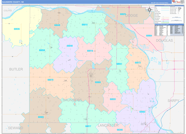 Saunders County, NE Zip Code Map
